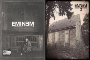 Eminem's albums The Marshal Mathers LP (left) and The Marshall Mathers LP 2 (right) 