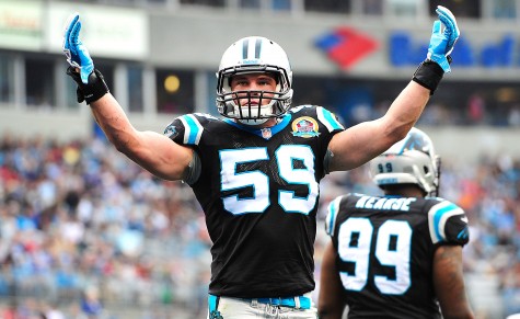 Luke Kuechly getting the home crowd hyped up.
