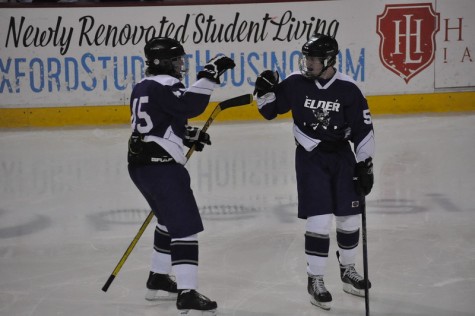 Jake Hofmeyer and Cameron Olding celebrating after an early lead goal against Alter.
