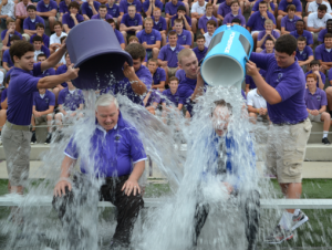 Former Principle Tom Otten participates in the ALS Ice Bucket Challenge