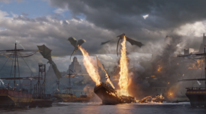 Daenerys' dragons showing their fire power from the end of Season 5