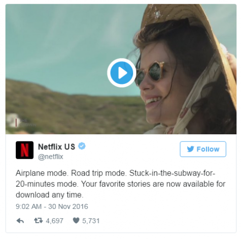 A picture of the tweet that announced that Netflix will become available offline (Credit to popcultureuncovered.com)