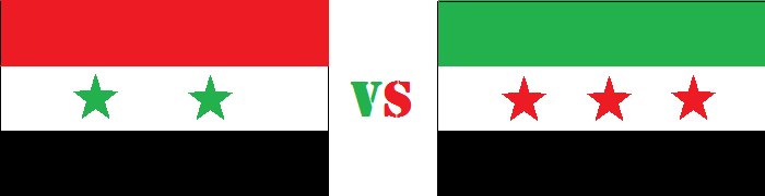 The+flag+of+Syrian+dictator+Bashar+al-Assad+at+left+and+the+flag+of+the+rebel+movement+at+right.+Discover+the+story+behind+the+war+which+has+claimed+over+100%2C000+lives.