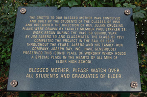 The plaque installed in the Grotto 
