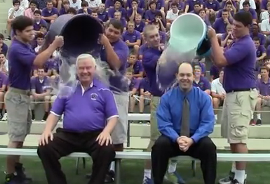 Mr. Otten (left) and Superintendent Rigg (right) about to get drenched as part of their Ice Bucket Challange