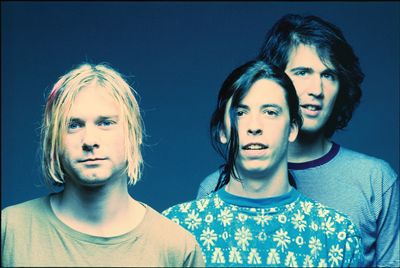 Nirvana-- Kurt Cobain, Dave Grohl, and Krist Novoselic (L.R)