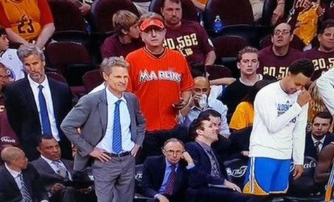 Marlins Man in his court-side tickets at the 2015 NBA Finals 
