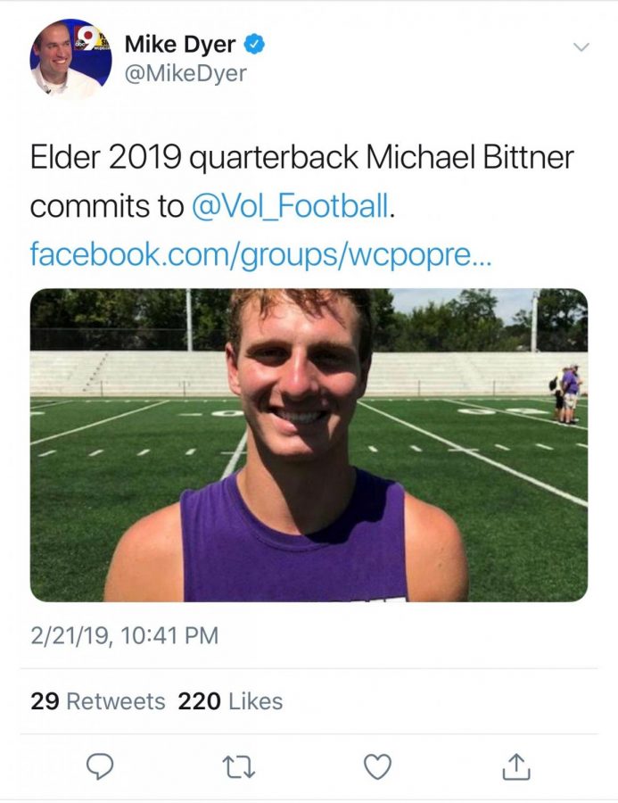 Mike Dyer (@MikeDyer) tweets out Michael Bittners commitment to Tennessee
