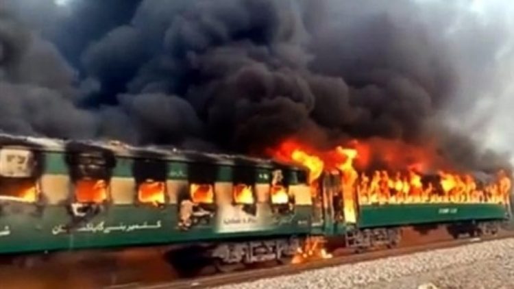 Ruins of the train that exploded in Pakistan leaving at least 70 dead and 30 injured