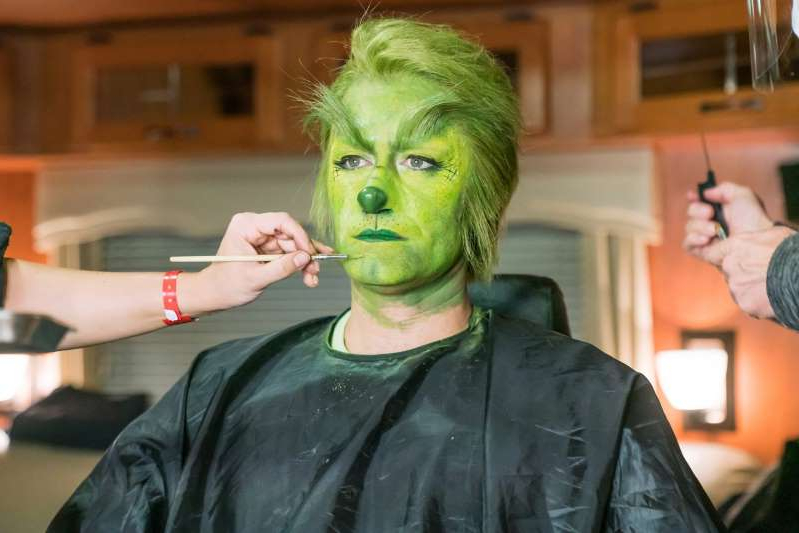 Matthew Morrison regrets his lifes choices as he gets his Grinch makeup applied.