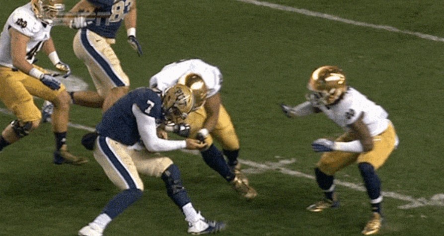 Number 7 from Pitt QB Tom Savage getting a targeting hit laid upon him by Notre Dame DL Stephon Tuitt