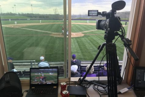 Camera set up inside the press box at Jack Adam Stadium at the PAC for a home game back in 2019.