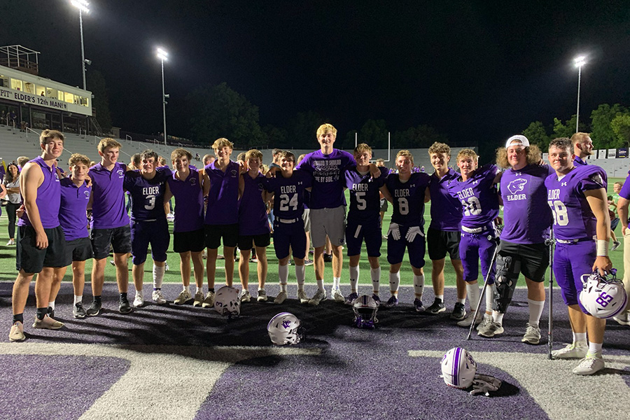 My group of friends and I taking a picture after an Elder Football win.