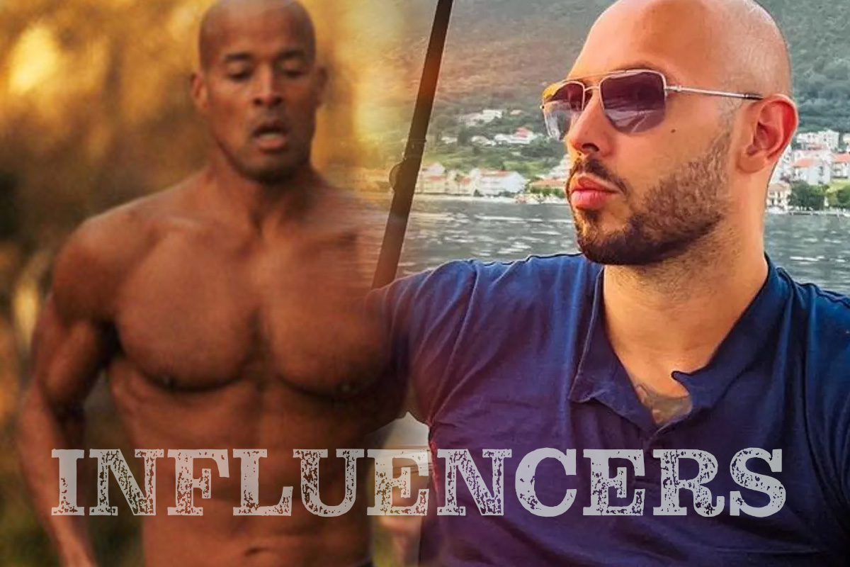 Composite image of social media influencers David Goggins and Andrew Tate.