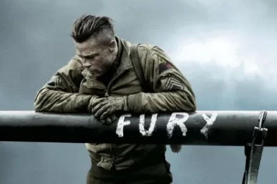 Brad Pitt is one of the last two surviving American soldiers ina stranded tank in Fury.