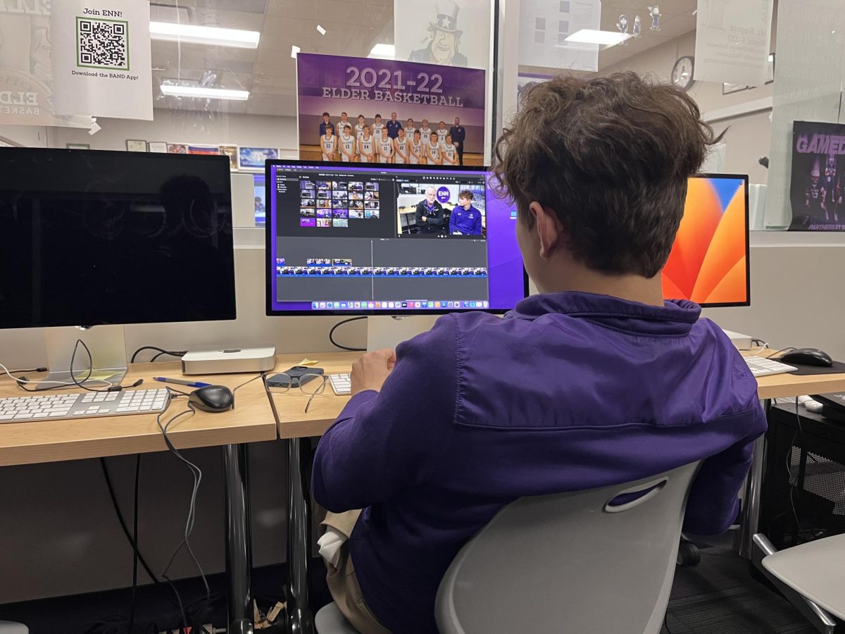 Carlos Brogan (CO '25) editing a video for one of many Journalism projects; however, he is taking this just for the experience, as Carlos said that he is very interested in either majoring in Accounting or joining the United States Coast Guard.