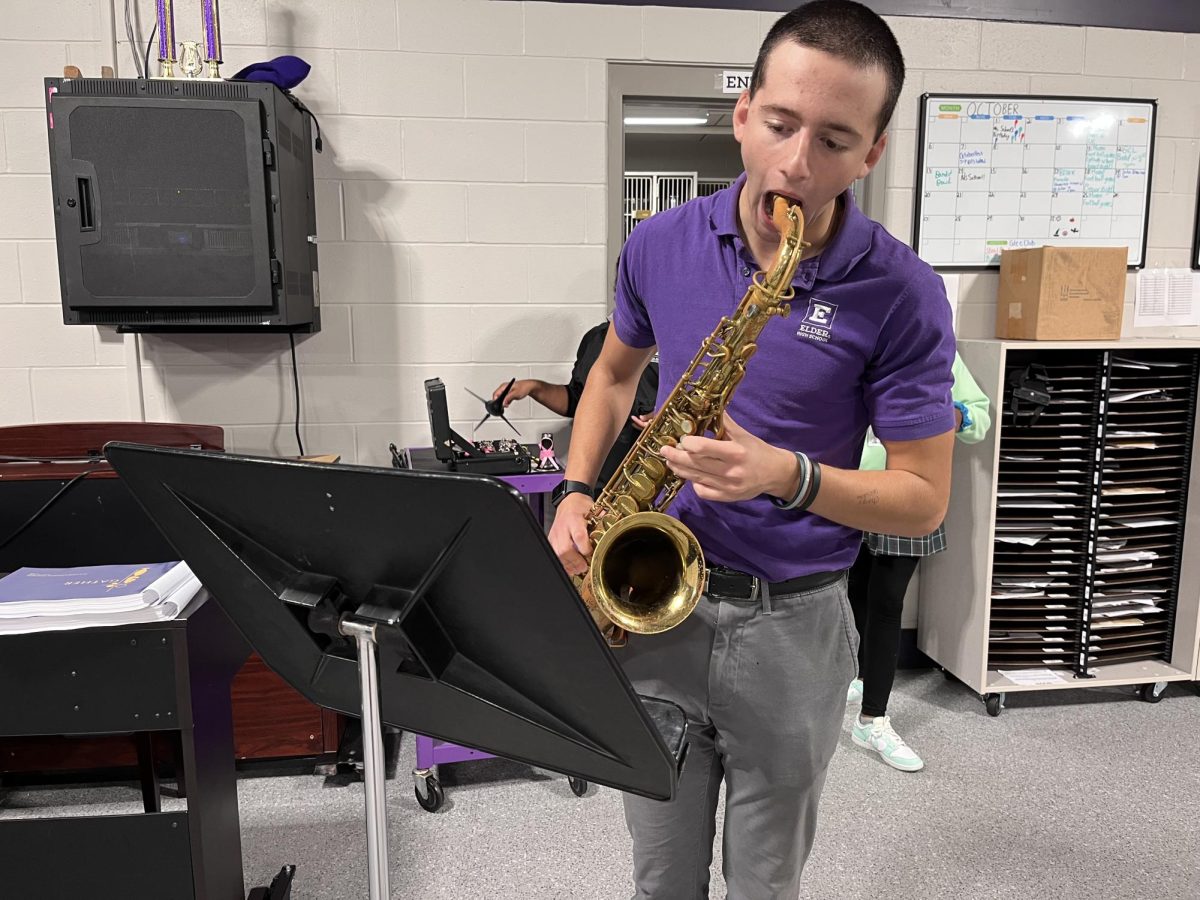 Austin now in the band room getting ready to practice his saxophone. Although this is not connected to his wishes of engineering nuclear reactors, band and music are very helpful for multiple life skills and hobbies that can be indulged once out of the rigor of college education.