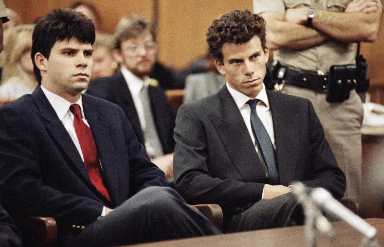 Lyle and Erik Menendez sitting in a court room.